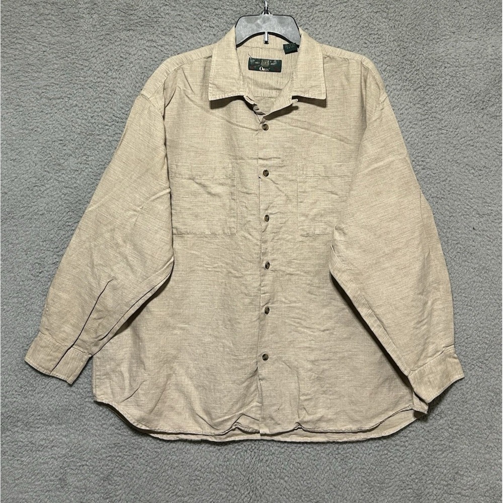 Orvis Classic Fit Linen Button Up Camp Shirt Beige Mens XL Drapey Coastal Luxury